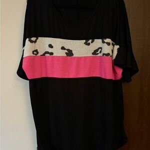 Honeyme Black and Pink Leopard Accent Tee